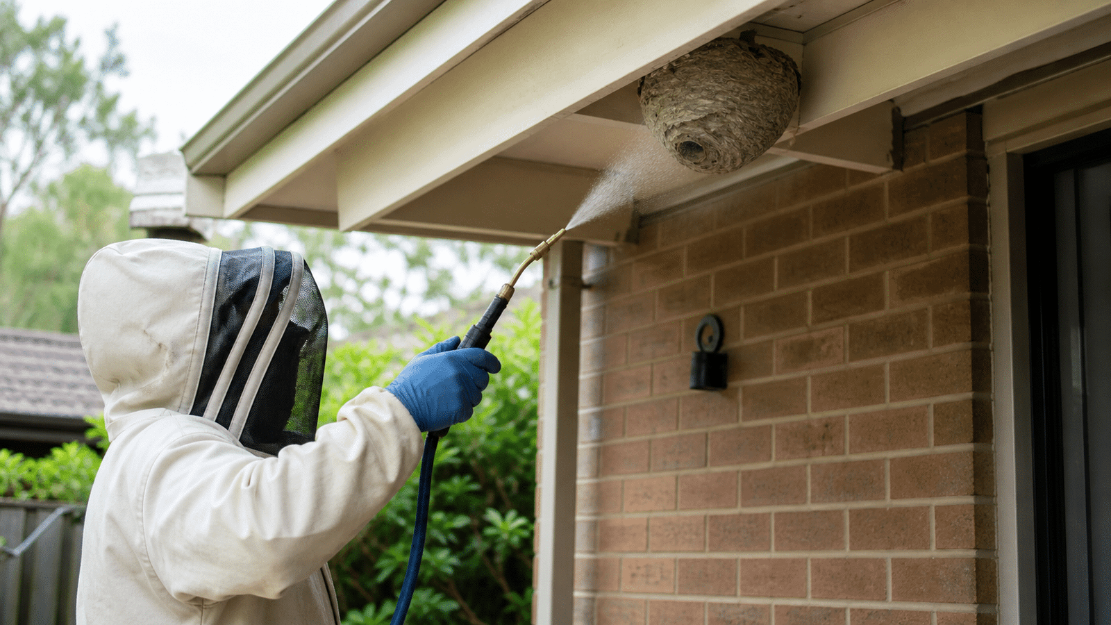 Wasp nest treatment being carried out at a Melbourne property