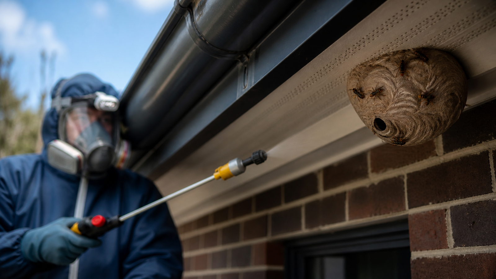Technician removing a wasp nest at a Melbourne property